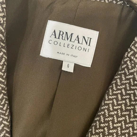 ARMANI COLLEZIONI {6} Blazer Chocolate Brown & Cream Fitted Graphic - Picture 1 of 5